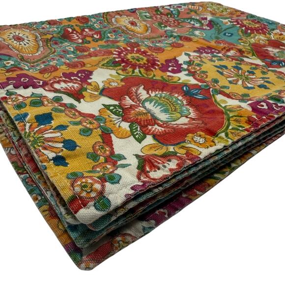 Boho Floral Paisley Cotton Placemats Set of 6 Multicolor 12x17.25 Dining Table - Picture 3 of 4